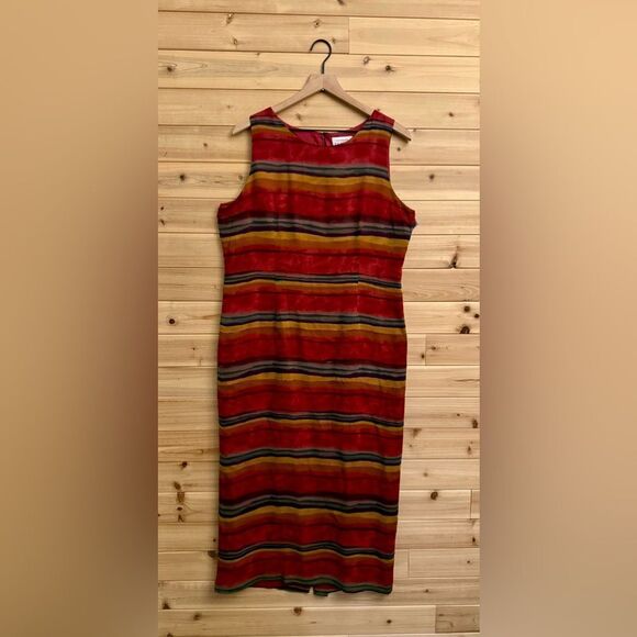 Vintage Adrianna Papell Size 14 Silk Bohemian Western Colored Stripe Maxi Dress - Picture 1 of 13